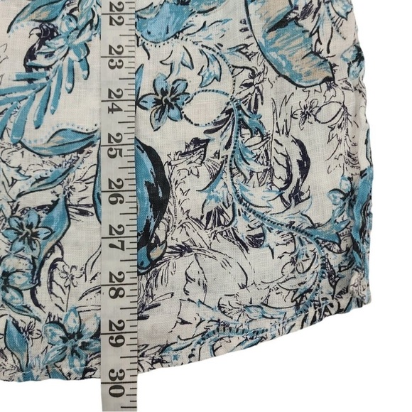 Tahari Linen Tunic Womens 1X White Blue Roll Tab Sleeve Button Up Bird Graphic - Picture 11 of 11
